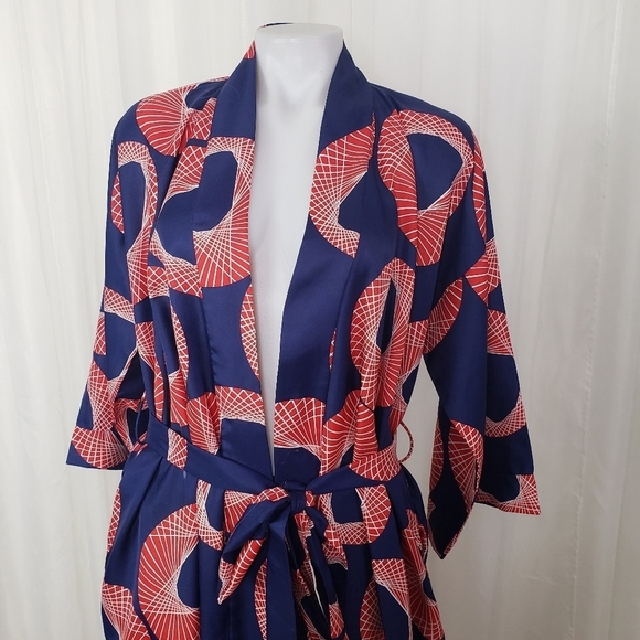 Vintage B. Cohen for Saks Fifth Avenue kimono robe blue red geometric pattern - Picture 2 of 13